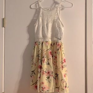 Lace top dress with floral skirt